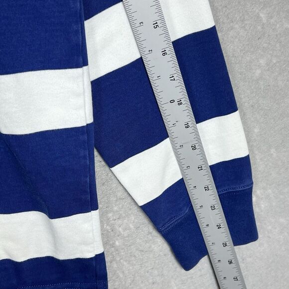 Polo Ralph Lauren Rugby Shirt Men's Medium White/ Blue Striped Long Sleeve RARE - Picture 7 of 12